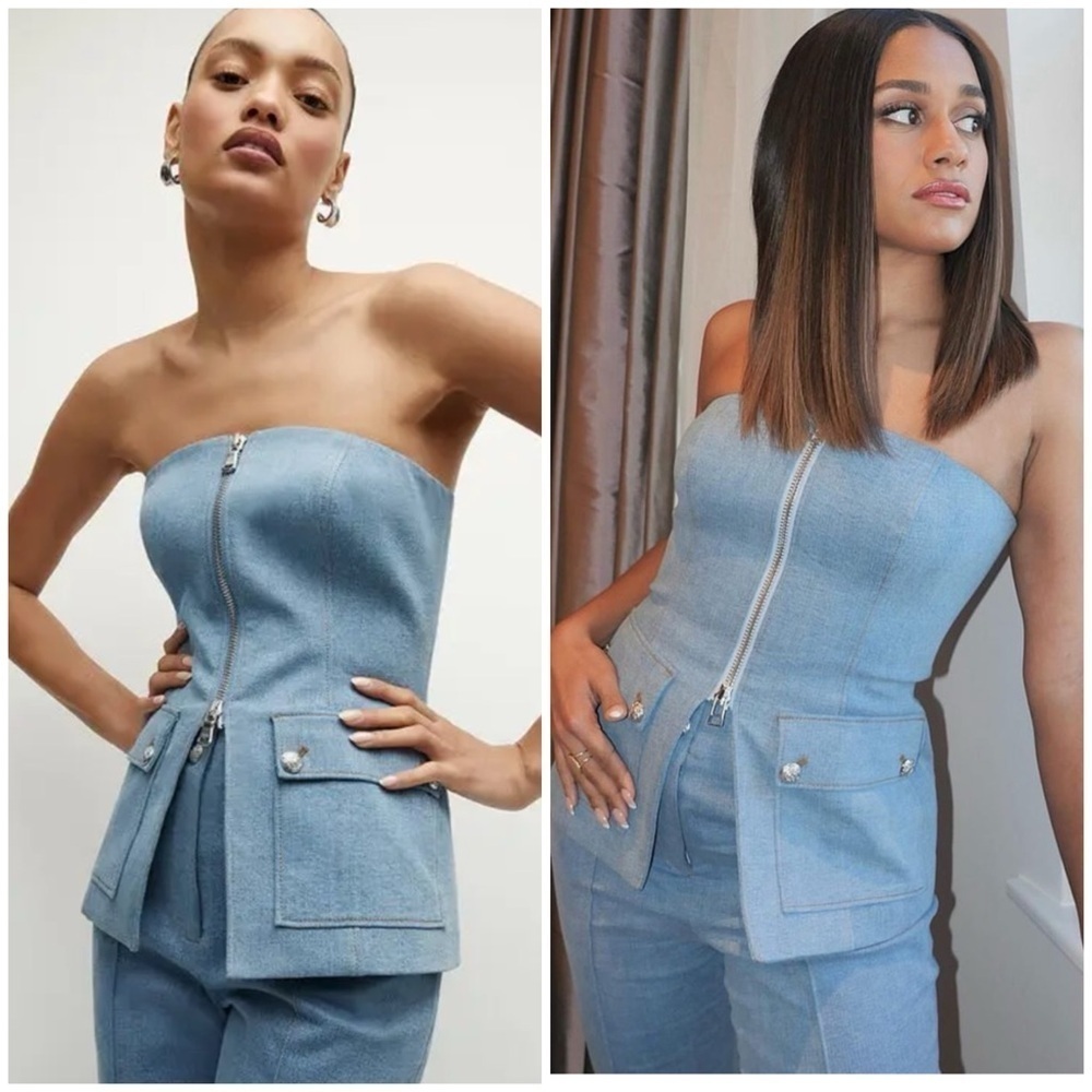 VERONICA BEARD Maeve strapless denim bustier top SZ US 8
